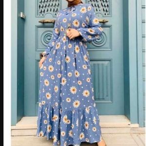 Blue floral long sleeve maxi dress